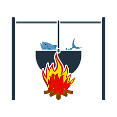 Image showing Icon Of Fire And Fishing Pot