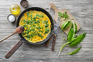 Image showing Omelette wild garlic spring