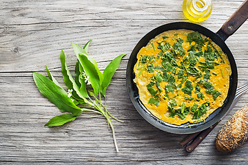 Image showing Omelette wild garlic spring