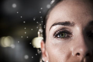 Image showing Eyes, mockup face and portrait of woman for vision, sight and ophthalmology support for closeup anatomy. Contact lens, ocular optometry and person for biometric facial recognition with bokeh