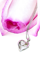 Image showing Diamond necklace on rose