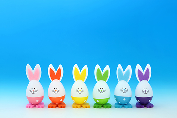 Image showing Easter Bunny Eggs Decorated in Rainbow Colors