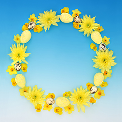 Image showing Decorative Easter Egg Wreath with Flowers and Eggs