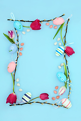 Image showing Easter Background Border with Flowers and Eggs