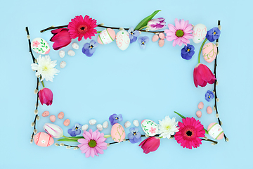 Image showing Happy Easter Background Border with Eggs and Flora