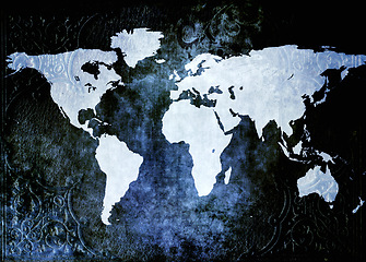 Image showing World map, South Africa and continents of geographical illustration, country or earth. Top view of planet, globe or atlas of ocean, land or geography above for information, grid or navigation