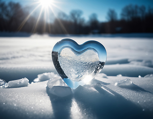 Image showing Piece of ice in the shape of a heart against the backdrop of a w