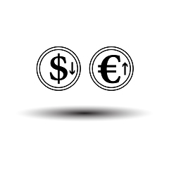 Image showing Falling Dollar And Growth Up Euro Coins Icon