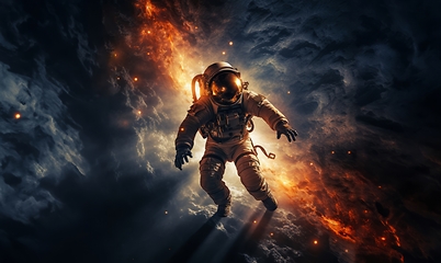 Image showing an astronaut and their team exploring mysterious and adventurous locations in space, embarking on a cosmic journey to uncover the wonders and mysteries of the universe.Generated image