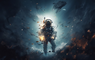 Image showing an astronaut and their team exploring mysterious and adventurous locations in space, embarking on a cosmic journey to uncover the wonders and mysteries of the universe.Generated image