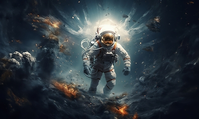 Image showing an astronaut and their team exploring mysterious and adventurous locations in space, embarking on a cosmic journey to uncover the wonders and mysteries of the universe.Generated image