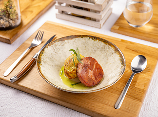 Image showing Baked potato with smoked grilled pork ham