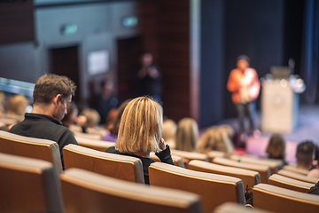 Image showing Woman giving presentation on business conference event.