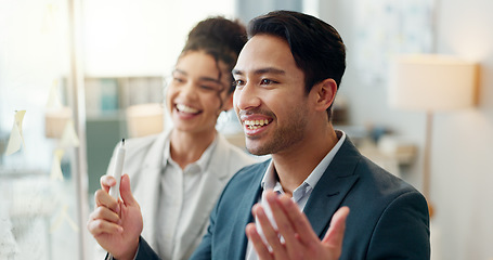 Image showing Teamwork, planning and business people writing in office for calendar, agenda or schedule management. Creative, goal and design team in problem solving meeting, brainstorming or solution discussion