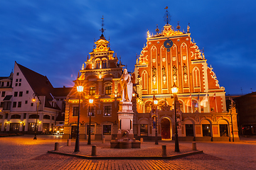 Image showing Riga Town Hall Square, House of the Blackheads and St. Roland St
