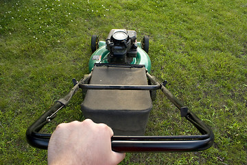 Image showing Pushing the Lawn Mower