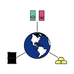 Image showing Oil, Dollar And Gold With Planet Concept Icon
