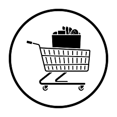 Image showing Shopping Cart With Bag Of Food Icon