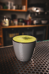 Image showing Cup of green tea matcha latte