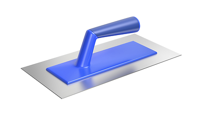 Image showing Plastering trowel with blue plastic handle