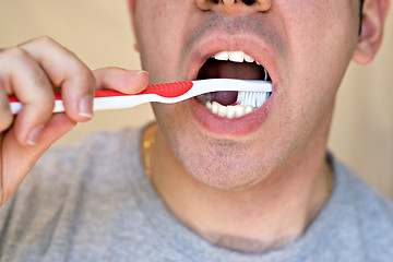 Image showing Man Brushing His Teeth