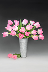 Image showing Springtime Pink Tulip Flower Arrangement in a Vase 