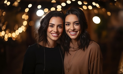 Image showing In the vibrant ambiance of a nightclub, an affectionate LGBT couple shares romantic moments, celebrating love and unity.