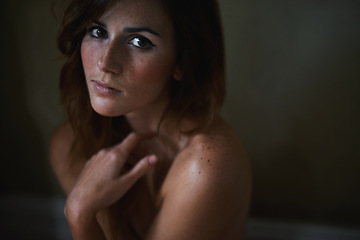 Image showing Cosmetic, hair care and portrait of woman in studio with natural, salon or beauty treatment. Health, wellness and young female person with salon hairstyle routine isolated by black background.