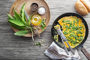 Image showing Omelette wild garlic spring