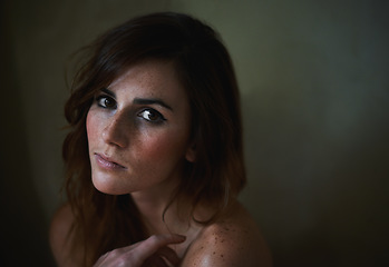 Image showing Wellness, hair care and portrait of woman in studio with natural, salon or cosmetic treatment. Health, beauty and young female person with salon hairstyle routine isolated by gray background.