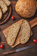 Image showing Top view of sliced rye bread