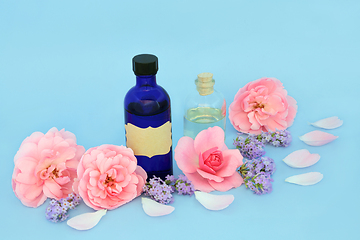 Image showing Rose and Lavender Flower Aromatherapy Essential Oil