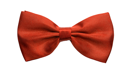 Image showing Red satin bow tie, formal dress code necktie accessory