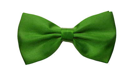 Image showing Green satin bow tie, formal dress code necktie accessory