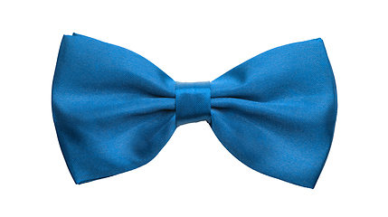 Image showing Blue satin bow tie, formal dress code necktie accessory