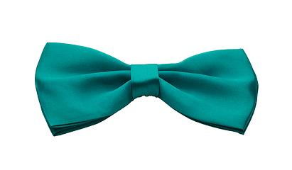 Image showing Green teal satin bow tie, formal dress code necktie accessory