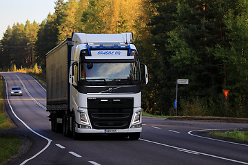 Image showing Volvo Semi Trailer Trucking in Morning Light