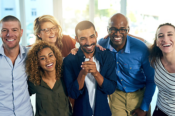 Image showing Business people, diversity and portrait in office with smile for company collaboration, support or trust. Men, women and face for team building together in workplace for career, pride or connection