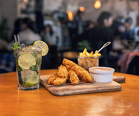 Image showing Delicious crispy fried chicken breast strips