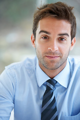 Image showing Businessman, portrait and smile in office for career, professional and employee at corporate job. Entrepreneur, face or person for happy, confidence and pride with calm expression at workplace