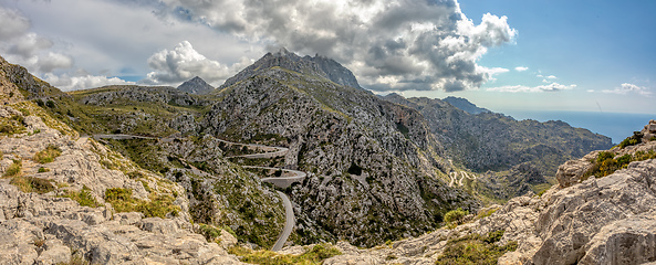 Image showing Mirador Coll de Reis, Nudo de Corbata, Serra de Tramuntana mountain Balearic Islands Mallorca Spain.