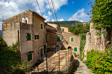 Image showing Narrow streets in historic center of town of Valldemossa, Balearic Islands Mallorca Spain.