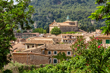 Image showing Narrow streets in historic center of town of Valldemossa, Balearic Islands Mallorca Spain.