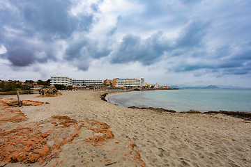 Image showing Sandy natural beach in city Can Picafort. Balearic Islands Mallorca Spain.