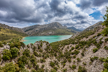 Image showing Embassament de Cuber, A reservoir in the Serra de Tramuntana mountains. Balearic Islands Mallorca Spain. Travel agency vacation concept.