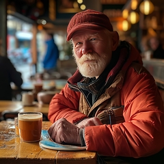 Image showing Man Sitting at Table With Glass of Beer