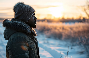 Image showing Person Standing in Snow With Hat On