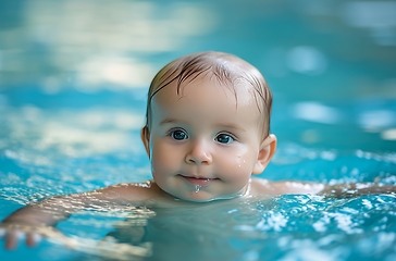 Image showing Baby Swimming in Water Pool, Adorable Moment Captured