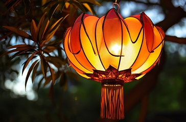 Image showing Lamp Hanging From Tree in Park, Illuminating the Path in a Peaceful Natural Setting