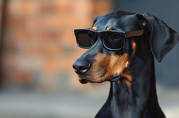 Image showing Black and Brown Dog Wearing Sunglasses on Its Head